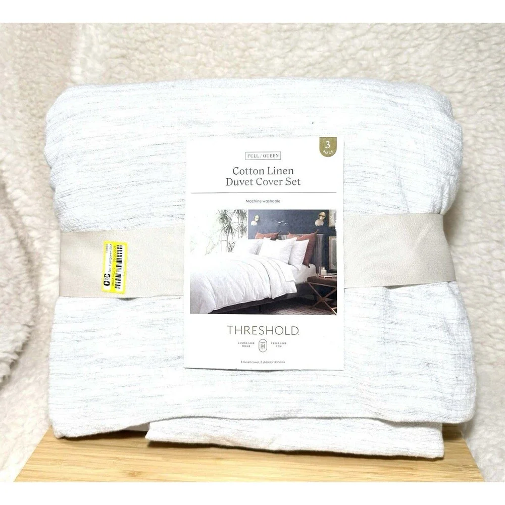 Threshold 3pc Full/Queen Space Dyed Cotton Linen Duvet Cover & Sham Set Gray